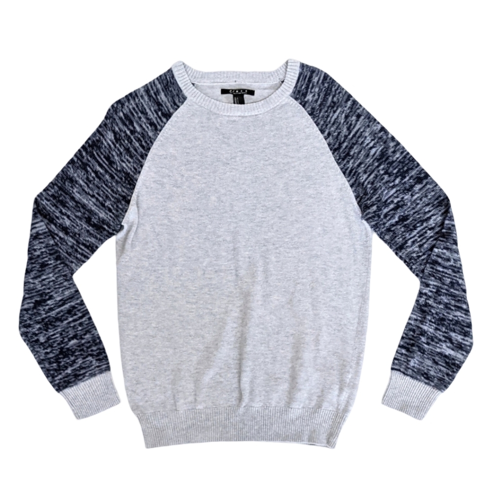 Forever 21 Men Heather Blue and Light Grey Raglan Long Sleeve Cotton Sweater